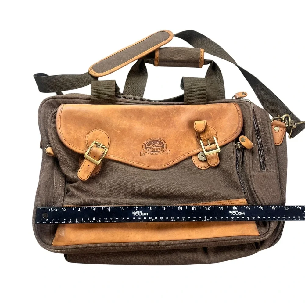 Cabelas Canvas Leather Messenger Bag Brown Briefcase Laptop Shoulder Bag 12691